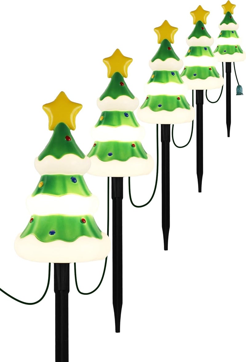 Adirxon 5 Pack Outdoor Christmas Lights for Walkway, Heavy-Duty Christmas Tree Yard Stakes, Waterproof Plug-in Pathway Lights for Holiday Decor, Connectable Outdoor Decorations for Yard, Lawn - Image 1
